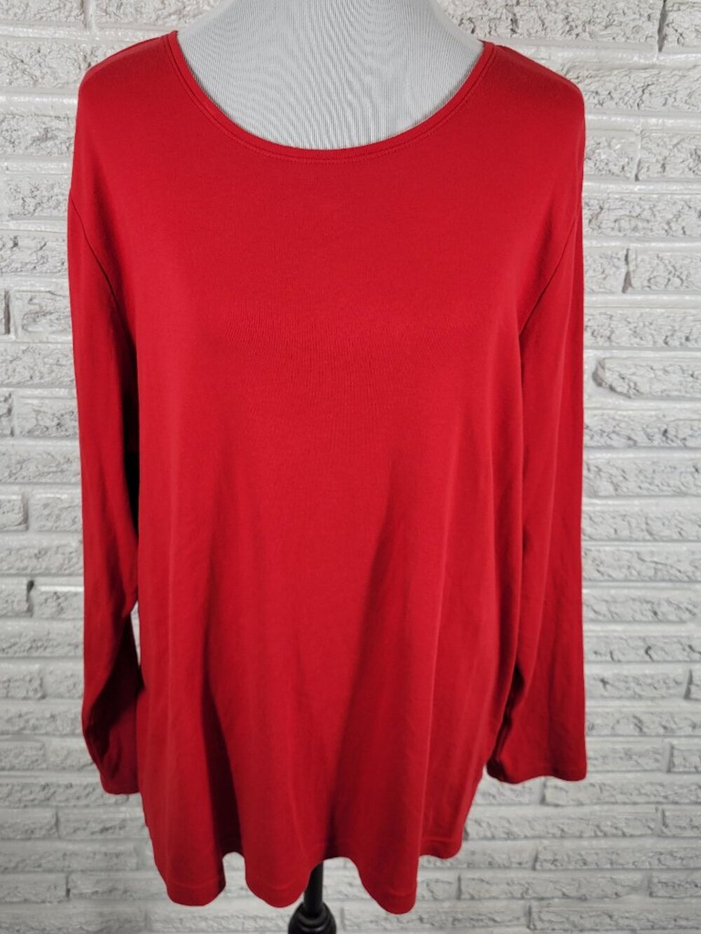Croft & Barrow Womens Tee 2X Plus Red Long Sleeve Cotton Crew Neck Shirt RED9E